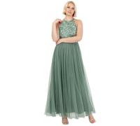 Maya Deluxe Womens Ladies Bridesmaid Maxi Dress Halter Neck Sequin Embellished Prom Graduation Wedding, Vestito per Damigella d’Onore Donna, Deep Mint,