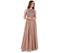 Maya Deluxe Donna per Damigella d'Onore, Maxi Abito con Scollo all'Americana E Paillettes Vestito d’Onore, Tortora Blush, 42