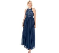 Maya Deluxe Womens Ladies Bridesmaid Maxi Dress Halter Neck Sequin Embellished Prom Graduation Wedding, Vestito per Damigella d’Onore Donna, French Navy,