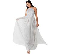 Maya Deluxe Womens Ladies Bridesmaid Maxi Dress Halter Neck Sequin Embellished Prom Graduation Wedding Vestito per Damigella d’Onore, Soft Grey, 56 Donna