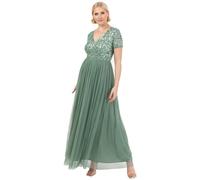 Maya Deluxe Womens Ladies Dress for Wedding Guest Plus Size Empire High Waist Sequins Short Sleeve Evening Bridesmaid, Vestito per Damigella d’Onore Donna, Deep Mint,
