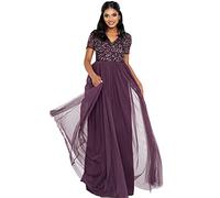 Maya Deluxe Womens Ladies Dress for Wedding Guest Plus Size Empire High Waist Sequins Short Sleeve Evening Bridesmaid Vestito per Damigella d’Onore, Bacca, 50 Donna