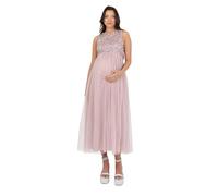 Maya Deluxe Womens Ladies Maternity Dress for Pregnant Wedding Guest Midaxi Sleeveless Sequin Embellished Tulle Crew Neck Bridesmaid Vestito da Damigella d'Onore, Soft Pink, 42 da Donna