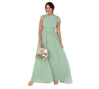 Maya Deluxe Women's Ladies Maxi Dress Crew Neckline Short Flutter Sleeve Lace Trim A-Line for Wedding Guest Evening Prom Ball Gown Vestito, Deep Sage, 48 Donna