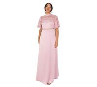 Maya Deluxe Women's Ladies Maxi Dress Flutter Sleeve Round Neck Lace Trim Satin for Wedding Guest Evening Occasion Prom Ball Gown Vestito, Blush Pink, 42 Donna