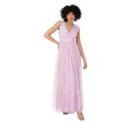 Maya Deluxe Women's Ladies Maxi Dress Plunge V-Neck Short Flutter Sleeve Sequin Embellished Ruffle Tulle A-Line Prom Ball Gown NAN, Dawn Pink, 46 Donna
