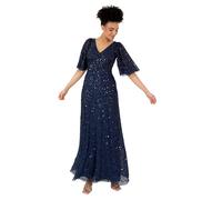 Maya Deluxe Women's Ladies Maxi Dress V-Neck Short Angel Sleeve Sequin Embellished A-Line Bridesmaid Wedding Guest Prom Ball Gown Vestito, Navy Blue, 42 da Donna