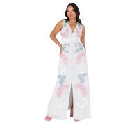 Maya Deluxe Women's Ladies Maxi Dress V-Neckline Sleeveless Floral Sequin Embellished Button Front Slit for Wedding Guest Occasion Vestito, Glacier Grey, 38 da Donna