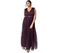Maya Deluxe Womens Ladies Maxi Dress with Ruffle V Neck Sleeveless High Empire Waist Long for Prom Guest Wedding Bridesmaid Vestito per Damigella d’Onore, Bacca, 40 Donna