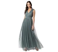 Maya Deluxe Womens Ladies Maxi Dress with Ruffle V Neck Sleeveless High Empire Waist Long for Prom Guest Wedding Bridesmaid Vestito per Damigella d’Onore, Verde Nebbia, 44 EU Donna