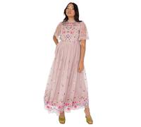Maya Deluxe Women's Ladies Midaxi Dress Short Sleeve Ruffle High Neck Embroidered A-Line for Wedding Guest Occasion Prom Ball Gown Vestito, Frosted Pink, 48 Donna