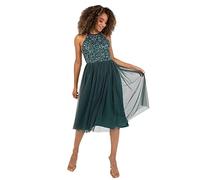 Maya Deluxe Womens Ladies Midi Dress with Halter Neck Tulle for Evening Graduation Prom Wedding Bridesmaids Ball Gown Vestito per Damigella d’Onore, Emerald Green, 20 Donna
