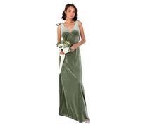 Maya Deluxe Women's Long Velvet Maxi Dress Ladies A-Line Flowy Wedding Guest Bridesmaid Evening Occasion Prom Formal Party Ball Gown, Moss Green-Tie Shoulders, 38