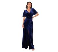 Maya Deluxe Women's Long Velvet Maxi Dress Ladies A-Line Flowy Wedding Guest Bridesmaid Evening Occasion Prom Formal Party Ball Gown, Navy Blue-Wrap, 48