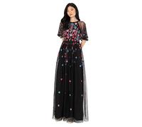 Maya Deluxe Women's Maxi Dress Ladies Ball Gown for Wedding Guest Short Sleeve Polka DOT Floral Sequin Embellished Prom Occasion Vestiti, Black, 58 da Donna