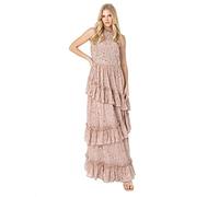 Maya Deluxe Womens Maxi Dress Ladies Embellished Ruffle Sleeveless Tie Back Dress for Wedding Guest Bridesmaid Prom Evening Occasion, Vestito Donna, Taupe Blush,