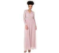 Maya Deluxe Women's Maxi Dress Ladies Embellished Wrap Tulle Frilly V-Neck Long Sleeve for Wedding Guest Bridesmaid Prom Ball Gown Vestito, Frosted Pink, 52 Donna
