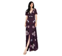 Maya Deluxe Women's Maxi Dress Ladies Embroidered Sequin Embellished Button Front Split for Wedding Guest Bridesmaid Prom Evening Vestiti, Berry, 38 da Donna