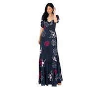 Maya Deluxe Women's Maxi Dress Ladies Embroidered Sweetheart Neckline Ruched Sleeves for Wedding Guest Bridesmaid Prom Ball Gown Vestito, Navy, 62 Donna