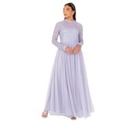 Maya Deluxe Women's Maxi Dress Ladies Modest High Neck Long Sleeve Tulle Sequin Embellished A-Line Wedding Guest Bridesmaid Prom, Thistle Lilac, 60
