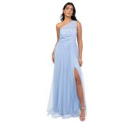 Maya Deluxe Women's Maxi Dress Ladies One Shoulder Embroidered Sequin Embellished Tulle Split Asymmetric Bridesmaid Prom Ball Gown, Light Blue, 44