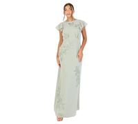 Maya Deluxe Women's Maxi Dress Ladies Round Neck Short cap Sleeve Cowl Back Floral Embroidered Bead Embellished A-Line Wedding Guest, Green Lily, 48