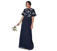 Maya Deluxe Women's Maxi Dress Ladies Short Angel Sleeve Round Neck Floral Sequin Embellished A-Line for Wedding Guest Ball Gown, Vestito Donna, Navy Blue,