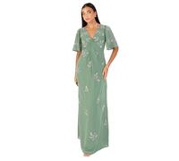 Maya Deluxe Women's Maxi Dress Ladies V-Neck Angel Sleeve Floral Bead Embellished Knot Front A-Line Bridesmaid Wedding Guest Prom, Verde Salvia 34
