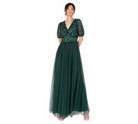 Maya Deluxe Women's Maxi Dress Ladies V-Neck Short Sleeve Sequin Embellished Tulle Ruffle for Wedding Guest Bridesmaid Ball Gown Vestiti, Verde Smeraldo, 52 Donna