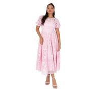 Maya Deluxe Women's Midaxi Dress Ladies Floral Lace Round Neck Short Puff Sleeves Lace-up Back A-Line Wedding Guest Prom Occasion Vestito, Pink, 50 Donna