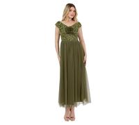 Maya Deluxe Women's Midaxi Dress Ladies Sleeveless off Shoulder Bardot Sequin Embellished Tulle Rosette Bridesmaid Wedding Guest, Olive, 52
