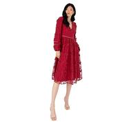 Maya Deluxe Womens Midi Dress Ladies Floral Embroidered Lace Long Sleeve V-Neck for Wedding Guest Bridesmaid Prom Occasion Ball Gown Vestito, Wine, 58 Donna