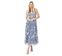 Maya Deluxe Womens Midi Ladies Embroidered Floral Ruffle Sleeveless V Neck Dress for Wedding Guest Bridesmaid Prom Evening Vestiti, Dusty Blue, 40 da Donna