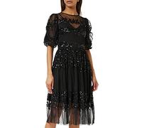 Maya Deluxe Womens Midi Ladies Sequin Embellished Short Sleeve Dress for Wedding Guest Bridesmaid Prom Ball Evening Occasion Vestito, Black, 48 Donna