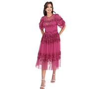 Maya Deluxe Womens Midi Ladies Sequin Embellished Short Sleeve Dress for Wedding Guest Bridesmaid Prom Ball Evening Occasion Vestito, Fuchsia, 48 Donna