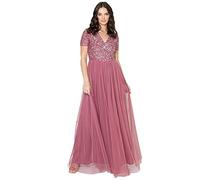 Maya Deluxe Women's V Neckline Embellished V Neck Maxi Dress Short Sleeve Empire Waist Prom Graduation Bridesmaid Wedding Guest Vestito per Damigella d’Onore, Desert Rose, 22 Donna