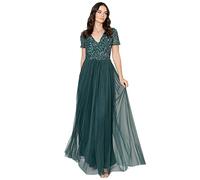 Maya Deluxe Women's V Neckline Embellished V Neck Maxi Dress Short Sleeve Empire Waist Prom Graduation Bridesmaid Wedding Guest Vestito per Damigella d’Onore, Emerald Green, 20 Donna