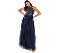 Maya Deluxe Women's Womens Ladies Bridesmaid Maxi Dress Halter Neck Sequin Embellished Prom Graduation Wedding Bridesmaid Dress (Pack of 1)