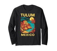 Maya Ruins Beach Tulum Messico Vintage Mens Coastal Living Maglia a Manica