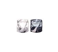 Maya Star, 2 bicchieri da whisky semplici con motivo a onde nordiche, spesso utilizzati in bicchieri da birra scozzese, whisky, whisky, cocktail, colore: trasparente + grigio trasparente
