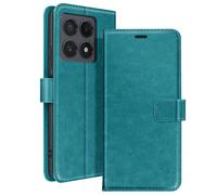 Mayaxess Custodia a libro per Xiaomi 14T Pro, Protezione con cinghia a mano, Turchese