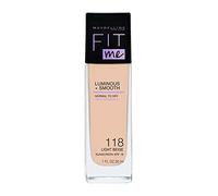 Maybelline New York “Fit Me!” - Fondotinta con LSF18, per una pelle impeccabile, per tutti i tipi di pelle, colore n. 118 “Light Beige”, 30 ml