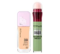 Maybelline New York Fondotinta Coprente Liquido Lunga Tenuta Superstay Lumi Matte Colore 98 da 30ml + Il Cancella Età Correttore Liquido per Copertura Rossori e Macchie Scure Colore Green - Set da 2