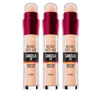Maybelline New York Instant Anti-Age Cancella Età Correttore Multiuso Colore 02 Nude Illuminante con Applicatore a Spugnetta - 3 Cosmetici