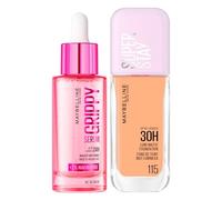 Maybelline New York Primer Grippy Serum Base Trucco Idratante Lunga Tenuta con Niacinamide 30ml + Fondotinta Superstay Lumi Matte Lunga Durata Coprenza Modulabile Waterproof Colore 115 30ml - Set da 2