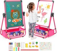 Maycoly Lavagna Bambini con Cavalletto Pieghevole Bambini Double Face Regolabile in Altezza Girevole a 360°,Lavagnetta Cancellabile con Rotolo da Disegno,Regolabile in Altezza per Bambini 3 Anni