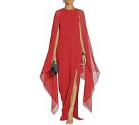 Mayfasey Abito da sera elegante da donna, con maniche svasate a mantella, Rosso, XL