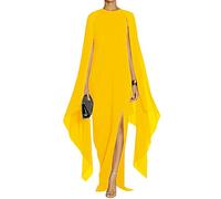 MAYFASEY Abito da Sera Elegante da Donna, con Maniche Svasate, Elegante, con Mantello, Giallo, S