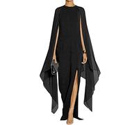 MAYFASEY Abito da Sera Elegante da Donna, con Maniche Svasate, Elegante, con Mantello, Nero, L