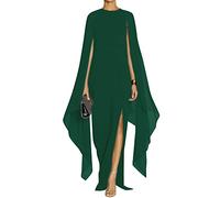 MAYFASEY Abito da Sera Elegante da Donna, con Maniche Svasate, Elegante, con Mantello, Verde Scuro, M